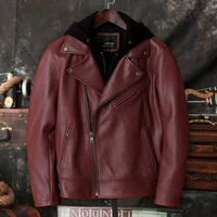 suit locomotive detachable hooded pure first layer cowhide leather jacket mens short genuine leather coat