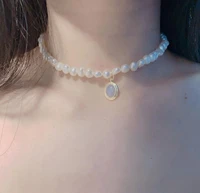 new classic favorite pearl jewelry white baroque genuine freshwater pearls necklace moon stone pendant choker smart necklace