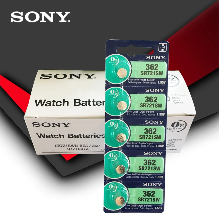 100 шт. Sony 100% оригинал 362 SR721SW V362 GP62 AG1 1 55 в серебряный оксид часы батарея кнопочная