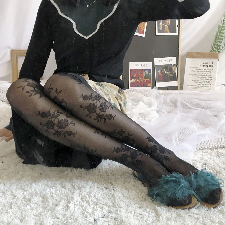 Длинные чулки-сетки выше колена в стиле школьницы Лолиты очаровательные черные и
