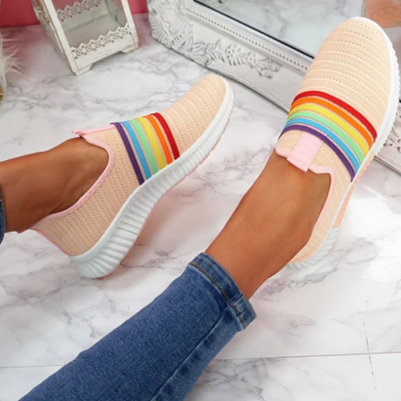 

2021 New Fashion Women Sneakers Rainbow Color Handmade Mesh Vulcanize Leisure Shoes Low-top Summer Casual Ladies Shoes Girl Plus