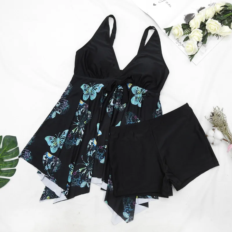 Tankini Set Swim Plus Size V-Neck Swimwear Women Swimsuit Vintage Two Piece Halter Beach Bathing Suit Female Large Bust Monokini | Спорт и