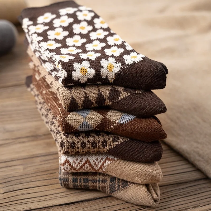 5 Pairs Autumn and Winter Woman Socks Retro Trendyol Fashion Pile of Japanese All-match Preppy Style Thermal Women's Long Socks