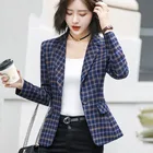 Женский блейзер, клетчатый пиджак в винтажном стиле, с карманами, офисный, Повседневный, P342, костюмы с одной пуговицей