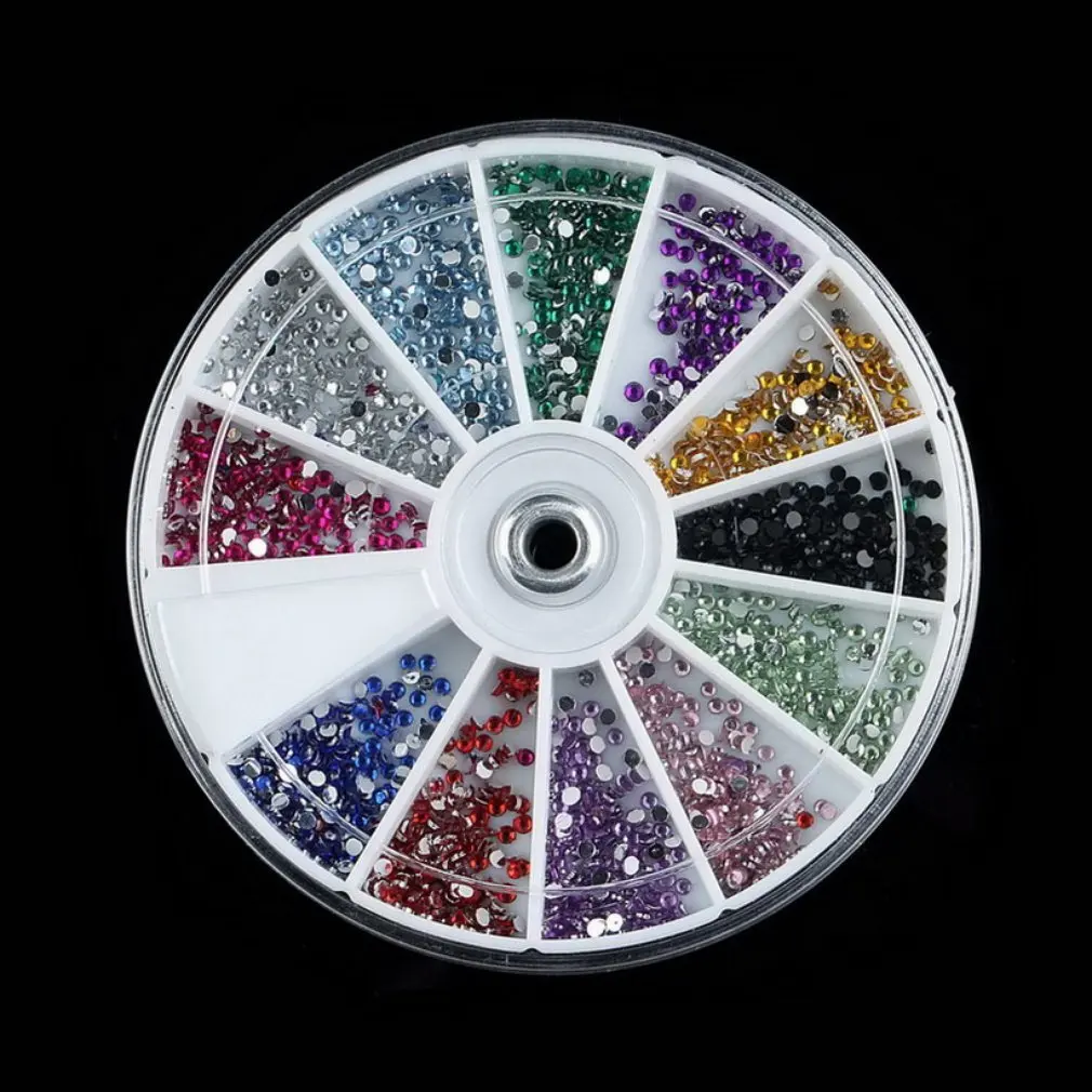 

DIY 3600 Rhinestones Decoration Glitter Tips Nail Art Tips Newest 2 Wheel/lot 1.5mm 12 Mixed Colors