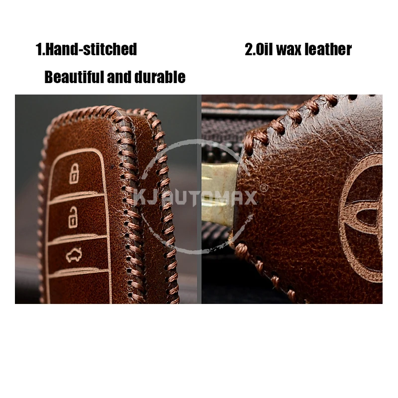 

For 2013-17 Hyundai Santa FE Leather Keyless Smart Key Fob Case Cover with Key Chain