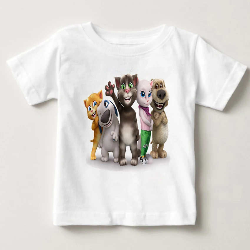 

Cartoon Printed Children Summer Cotton T-shirt Talking Cat Game Boy/girl Tops Breathable Comfort TShirt Funny Cartoon Tops MJ