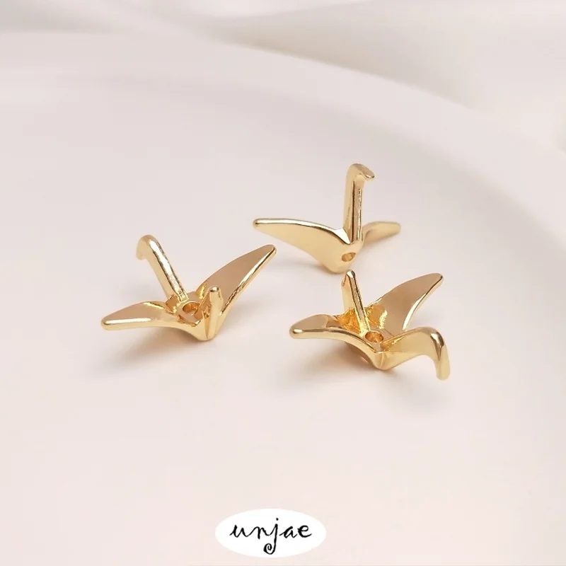 

Custom 14K package gold color plated thousand paper crane three dimensional single hole t hand DIY headpiece Earrings Pendant