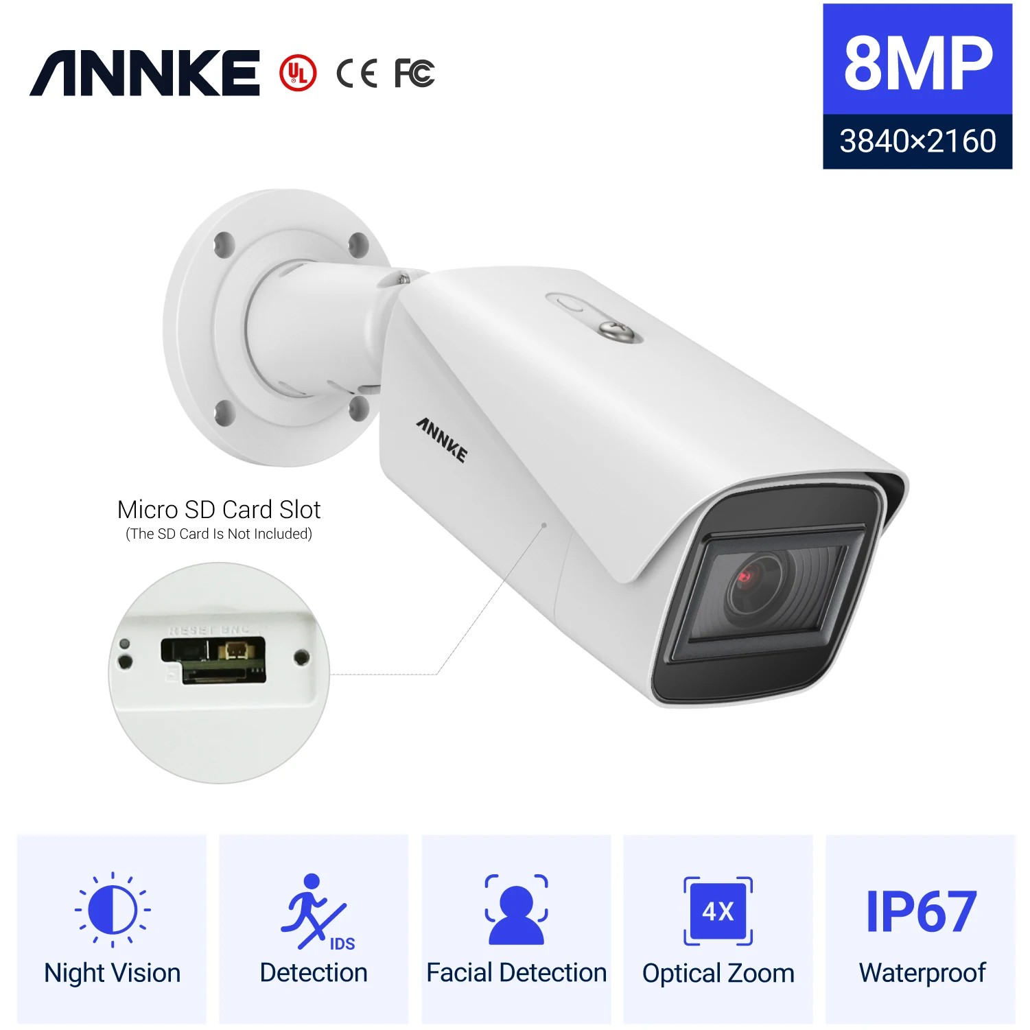 ANNKE C800 Zoom 4K Ultra HD PoE IP Bullet Security Camera with AI Facial Recognition Night Vision H.265+ Coding ONVIF PoE Camera