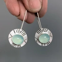 female fashion mint turquoise and turquoise pendants embossed earrings minimalist 925 silver pendant threaded earrings wholesale