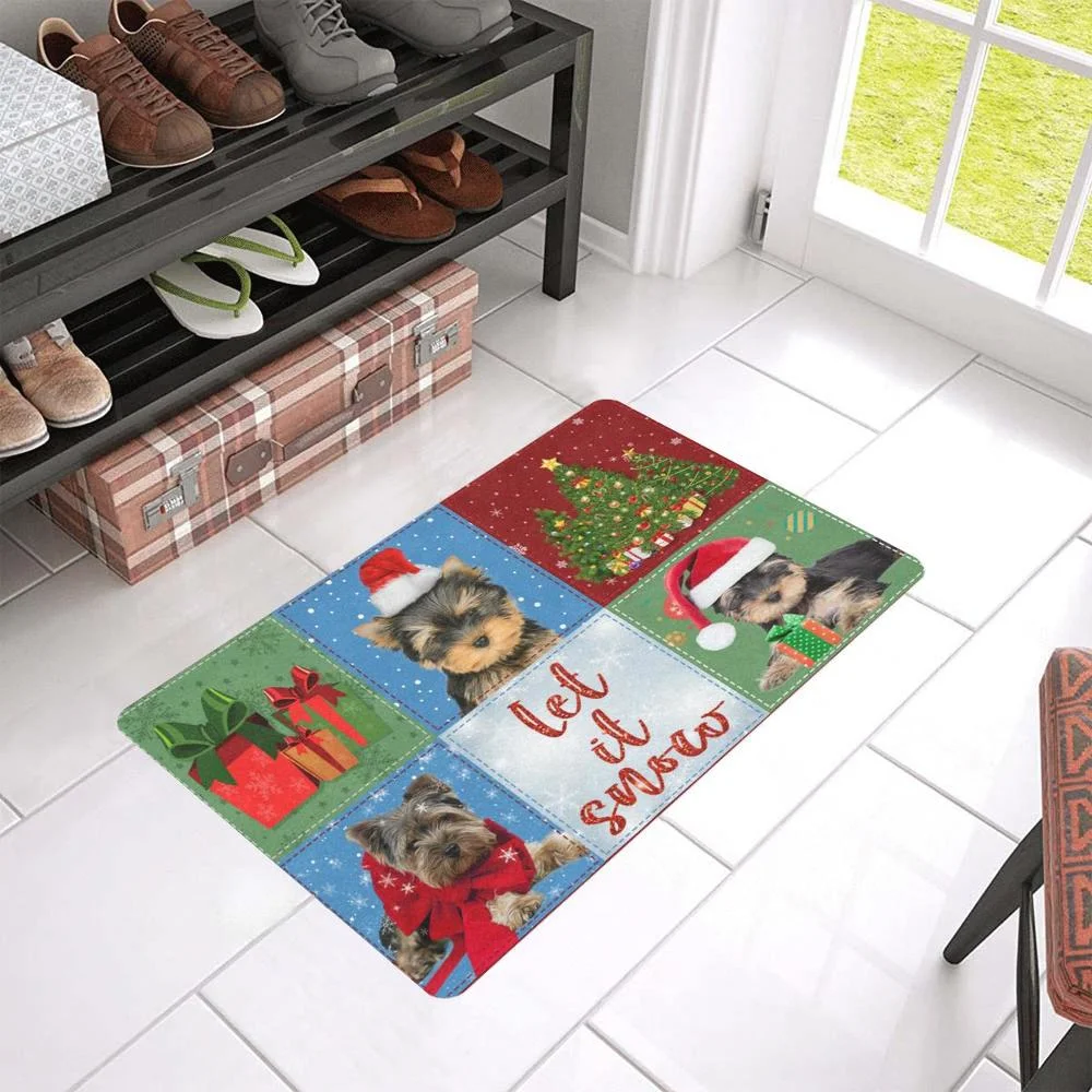 

CLOOCL Merry Christmas Yorkshire Let It Snow Doormat Decor 3D Print Non-slip Absorbent Carpet Bathroom Bedroom Kitchen Doormat