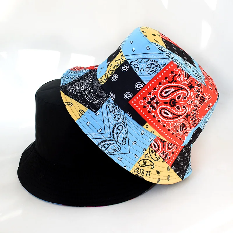 

European And American Style Retro Tide Cashew Flower Print Fisherman Hat Street Fashion Foldable Basin Hat Double-Sided Sun Hat