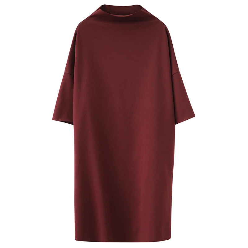 

COIGARSAM Half Sleeve Women dress Spring Loose Dresses Wine Red 6115