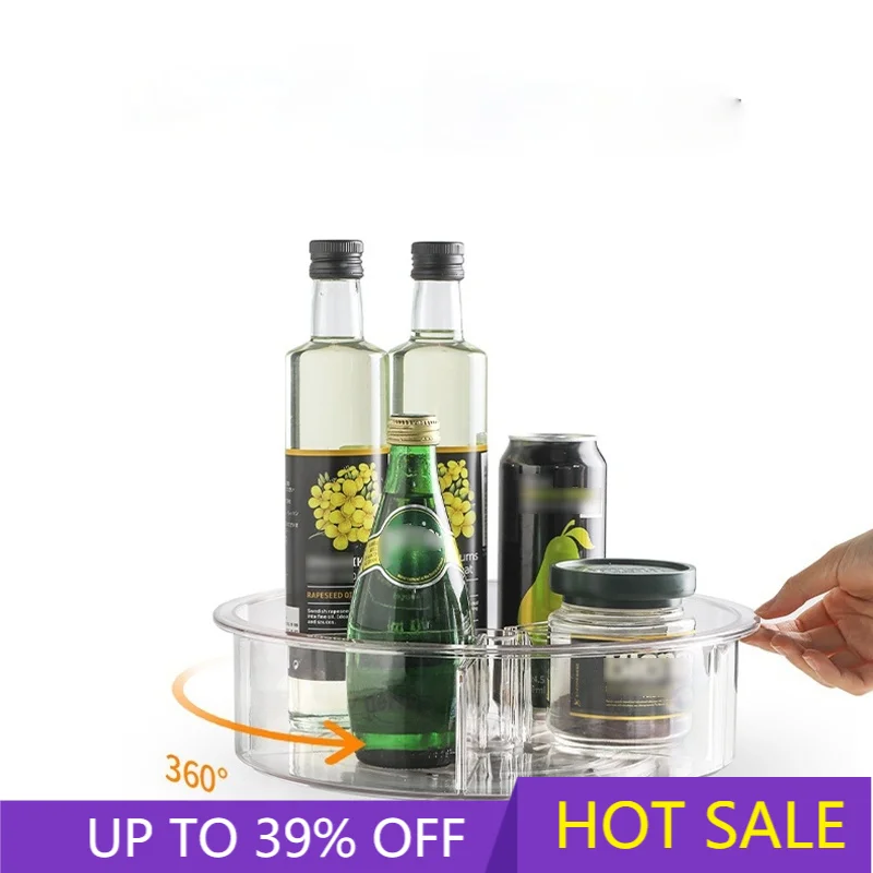 

New 360-degree Rotating Round Transparent Cabinet Storage Rack with Partition Turntable Food Storage Container Kitchen Supplies
