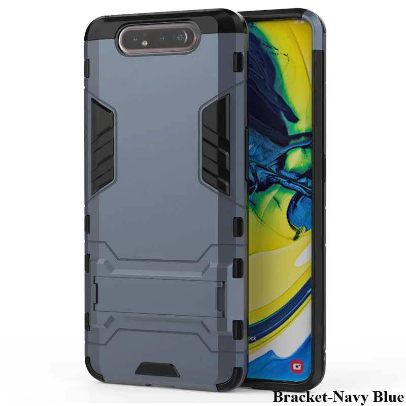 Bracket Navy Blue Армированный чехол для samsung Galaxy A10 A20 A30 A40 A50 A60 A70 A80 A90 M10 M20 M30 M40 A50s A70s M30s покрытие автомобиля кольцо для телефона с бумажником - Цвет: Bracket Navy Blue