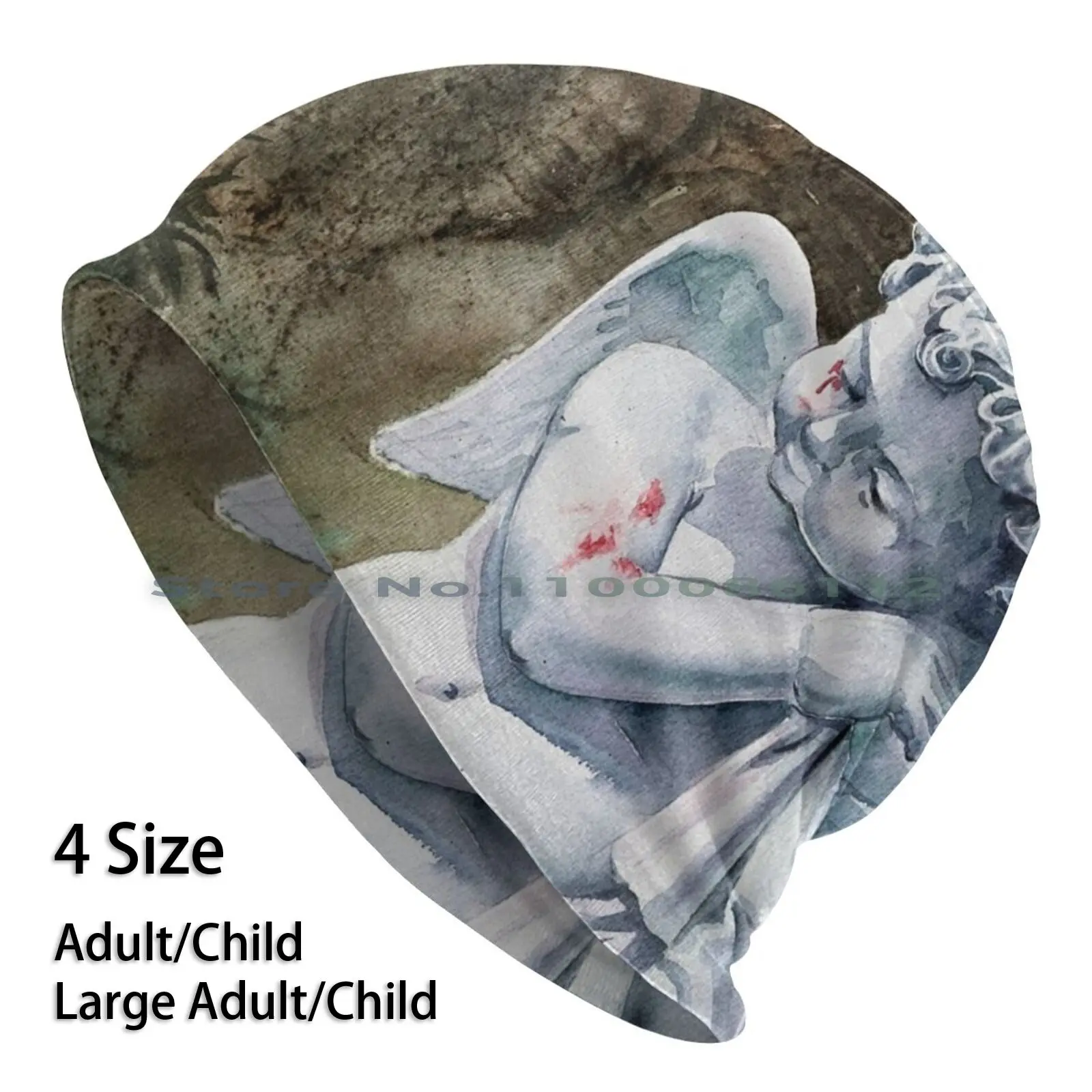

Cemetery Angel Beanies Knit Hat Cemetery Marble Statue White Blood Graveyard Sculpture Watercolor Gothicart Gothicstyle