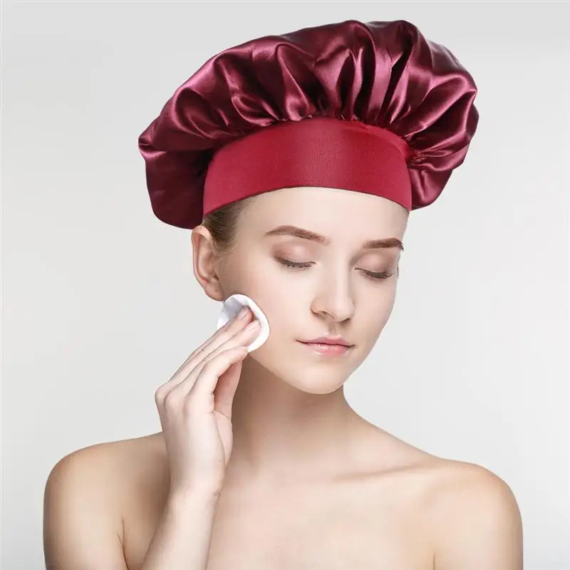 Широкие боковые эластичные ночные Кепки атласная Чепчик для сна выпадения волос