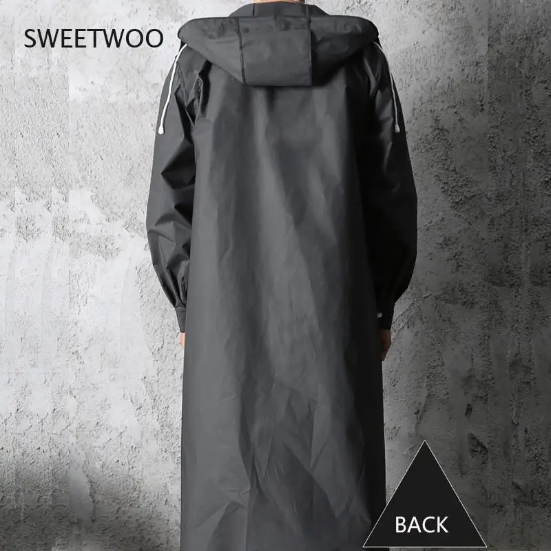 Black Fashion Adult Waterproof Long Raincoat Women Men Rain coat Hooded For Outdoor Hiking Travel Fishing Climbing Thickened