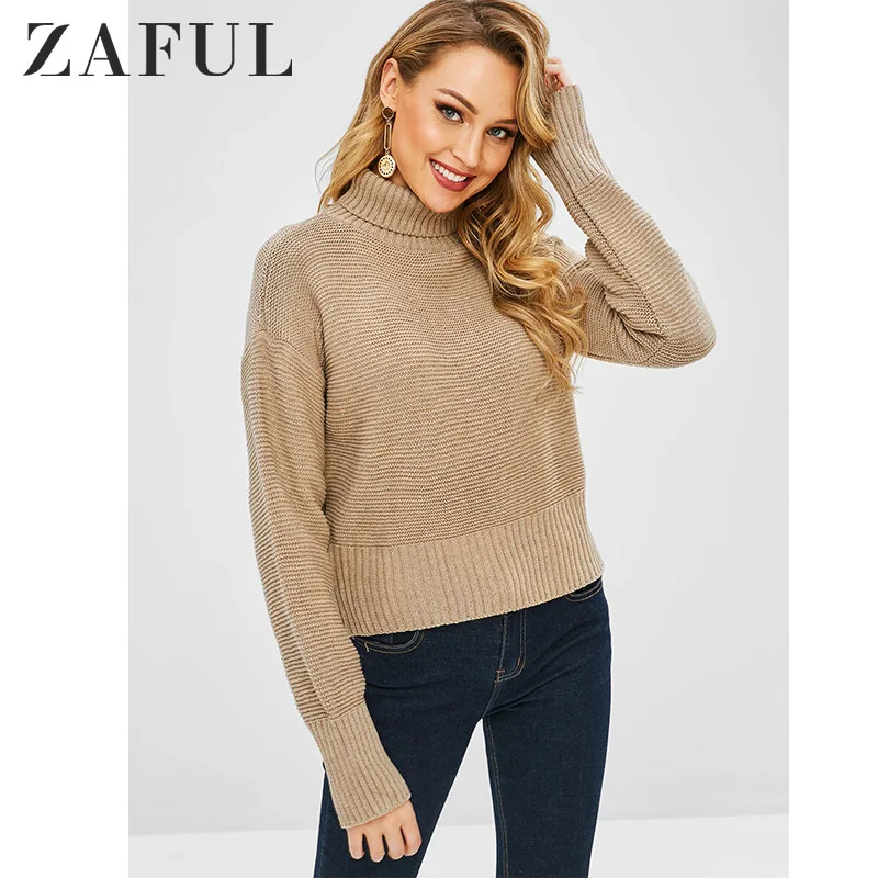 ZAFUL один размер свисающие плечи свободный свитер с круглым вырезом светильник