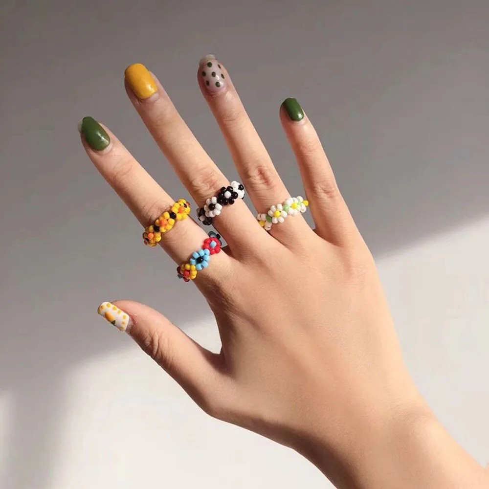 Fashion Trendy Original Bohemian Multicolor Small Flowers Beizhu Jewelry Set Girl Handmade Style Necklace Ring | Украшения и