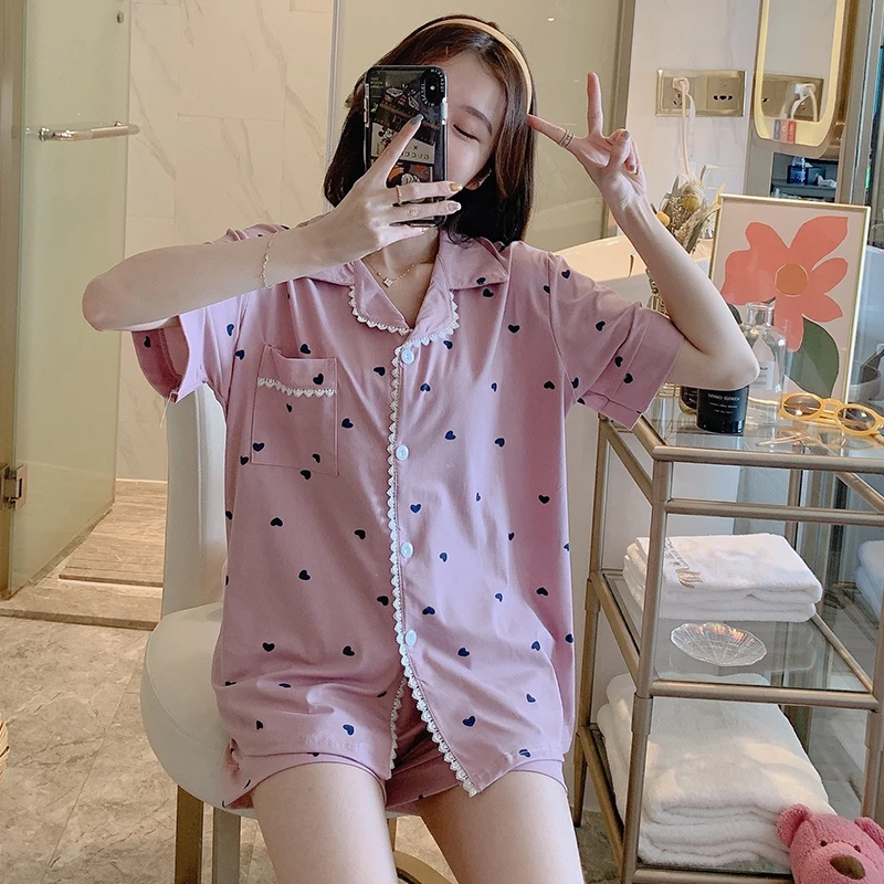 

2021 New Women's Japanese Kimono Two-piece 100% Cotton Spring and Summer Thin Home Wear Set of Short Pjs Women