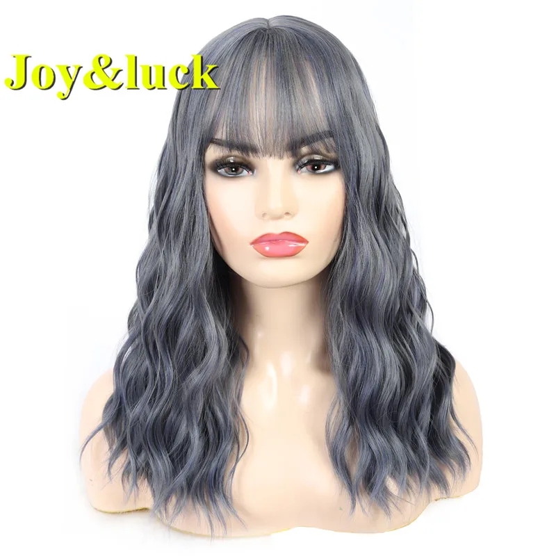 

Joy&luck Synthetic Hair Long Blue Ombre Wig Natural With Bangs Wave Women Wigs Daily Use Fashion Woman Hairstyle