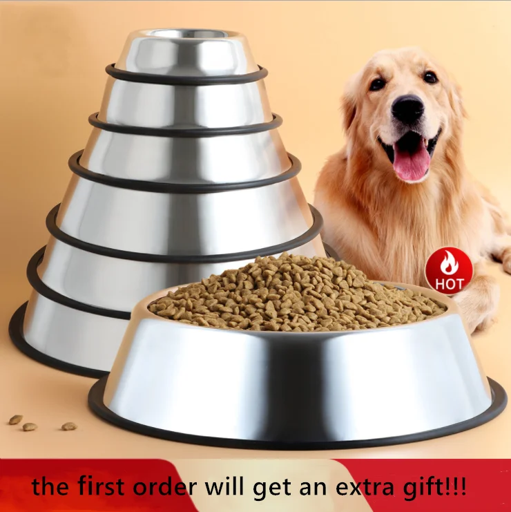 

5 Sizes Dog Cat Bowls Stainless Steel Bowl Non-Slip Durable Food Feeder Water Bowl For Small Medium Large Pets Home Outdoor Bowl