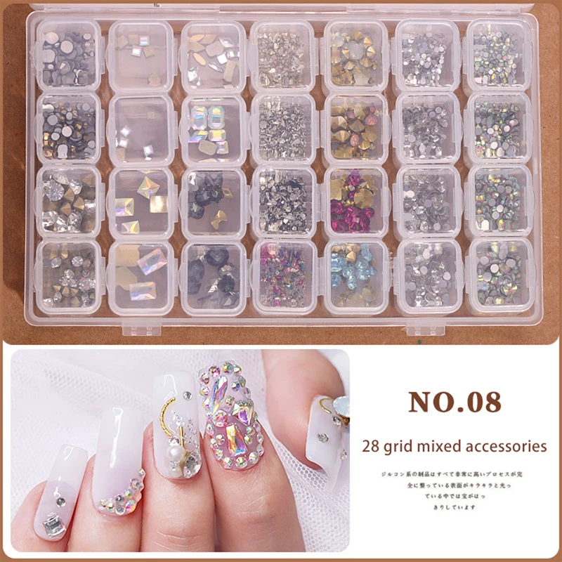 

28Grid Manicure Nails Glitter Sequin Mixed Dry Flower/Mermaid/Sugar Round DIY Gold Silver Flake Paillette Nail Art Decoration