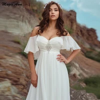 magic awn simple chiffon beach wedding dresses for bride pregnant lace up back boho white ivory maternity mariage gown vestidos