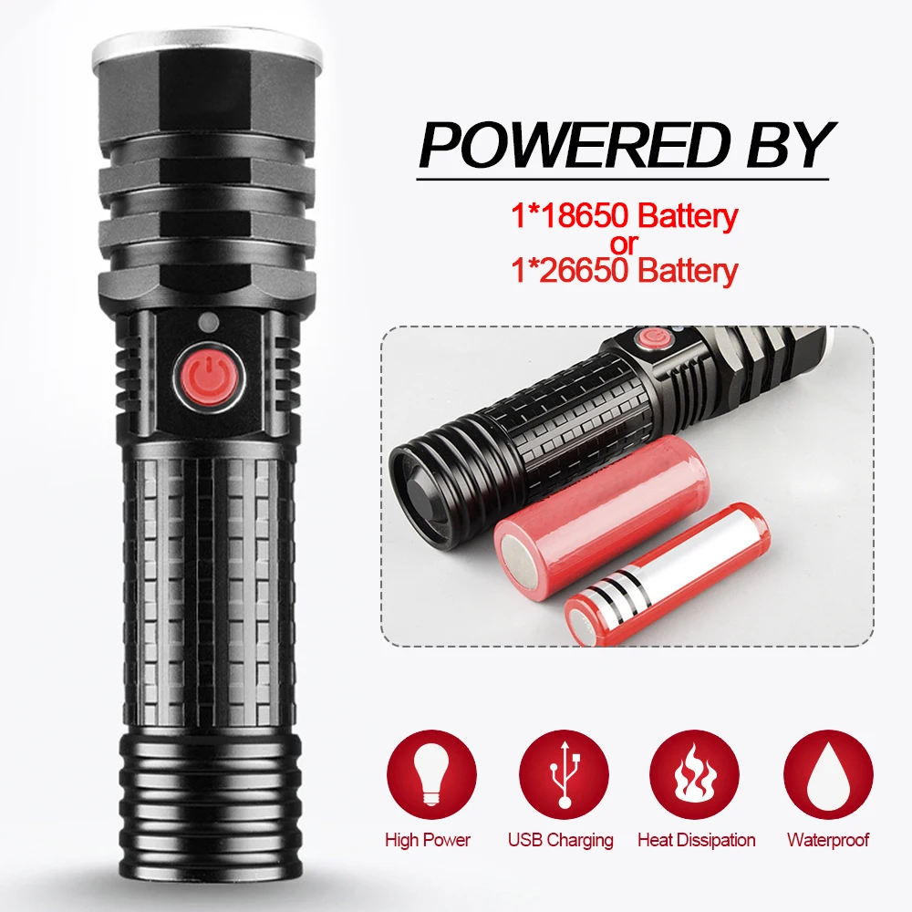 Яркий светодиодный светильник-вспышка Перезаряжаемый USB флэш-светильник фонарь