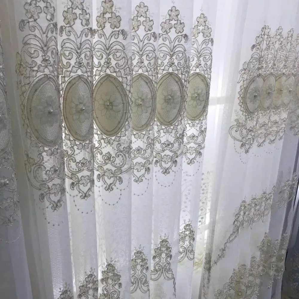 European Luxury Embroidered Pearl Tulle for Living Room Window Bedroom Drapes Silver Sheer Voile Valance Fabric ZH034&ampC | Дом и сад