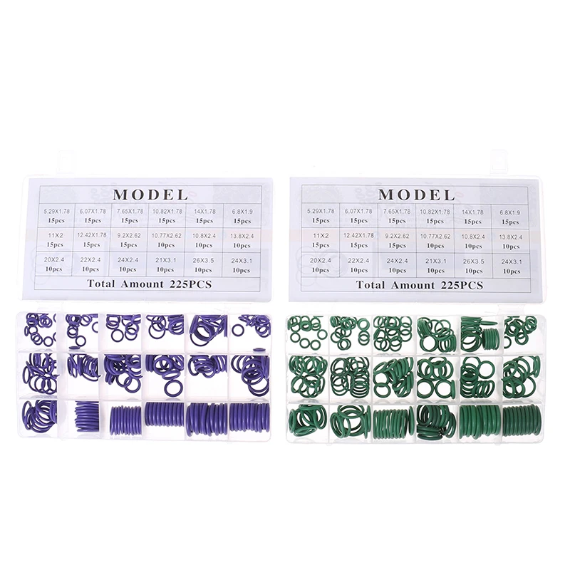 

225Pcs/box Seal O-ring R134a Gaskets Sets Car Air Conditioning Rubber Washer Assortment Box Set