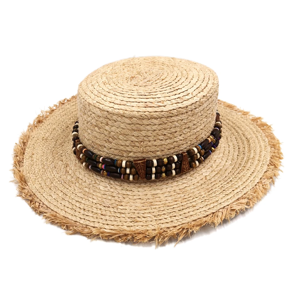 

Munng Summer Women Ladies Sunhat Beach Party Raffia Straw Wide Brim Pork Pie Hat Outdoor Unisex Bowler Derby Cap Size L