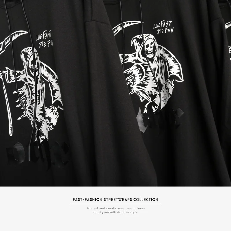 Хип Хоп Уличная мужская толстовка с принтом черепа Ретро Харадзюку С Капюшоном