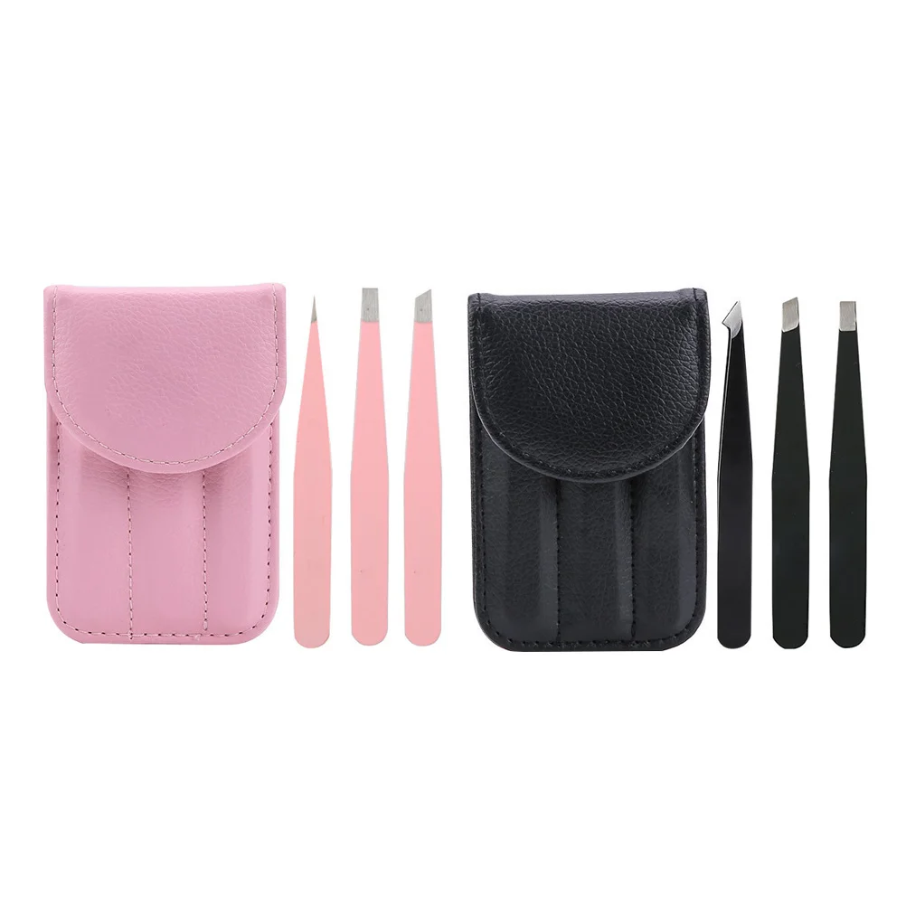 

6pcs Stainless Steel Tweezers Flat Slant Pointed Tip Clip with Cover