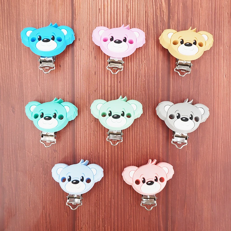 Chenkai 50PCS Cute Bear Silicone Pacifier Clip Animals holder Teethers For DIY Baby Nursing Soother Clips Chains Accessories