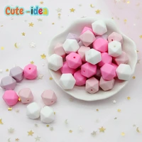 cute idea 300pcs 14mm hexagon silicone beads baby teething toy food grade teether diy chewable silicona necklace pacifier chain