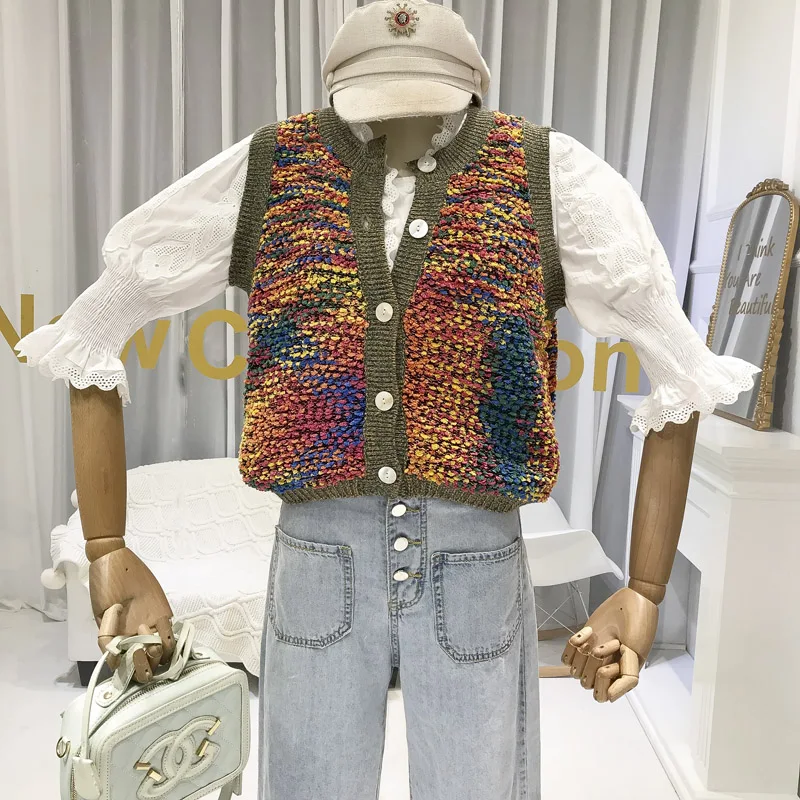 Вязаный жилет для женщин кардиган безрукавка укороченный без рукавов куртка