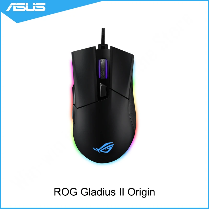 

Игровая мышь ASUS ROG Gladius II Origin, эргономичная проводная мышь 12000DPI с RGB подсветкой Aura для компьютера и ноутбука