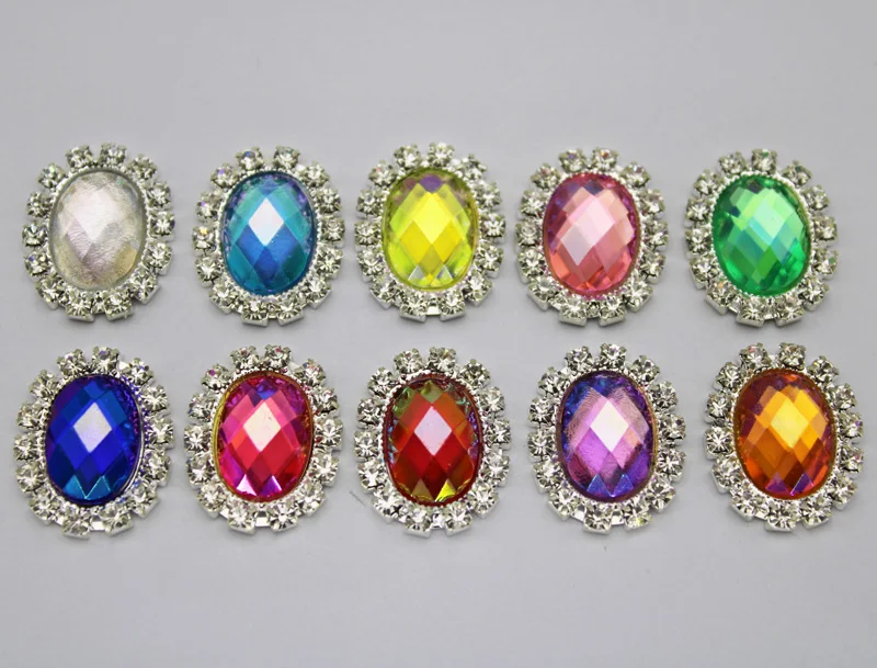 

Wholesale Oval Shape Flatback Rhinestones Buttons DIY Wedding Headbands Bridal Accessories Making Mix Colors 14*10mm 10pcs/lot
