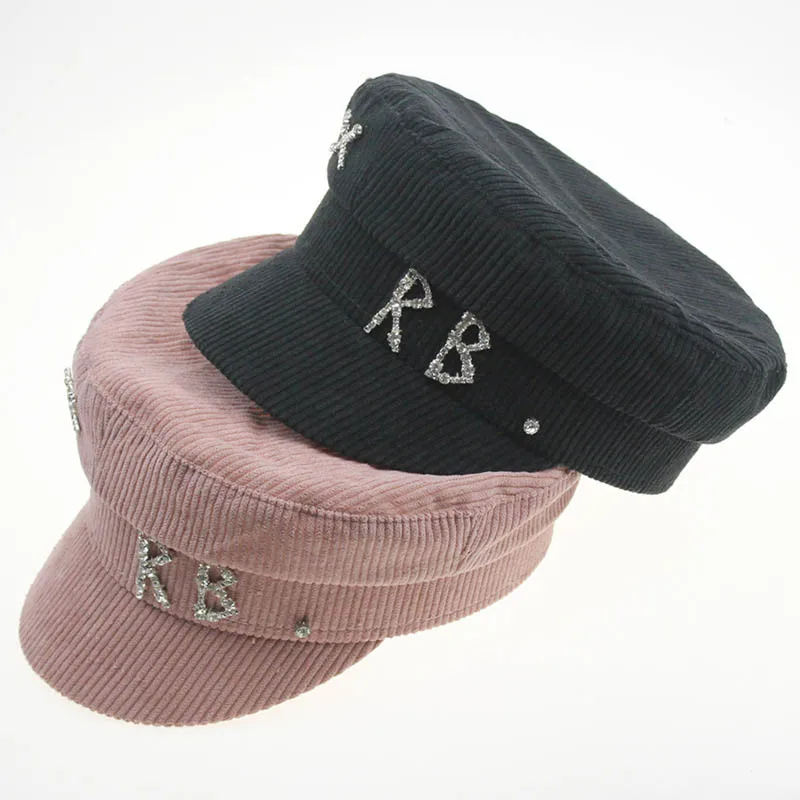 QDKPOTC 2020 новые женские Ретро вельветовые + стразы военные шапки модная кепка для