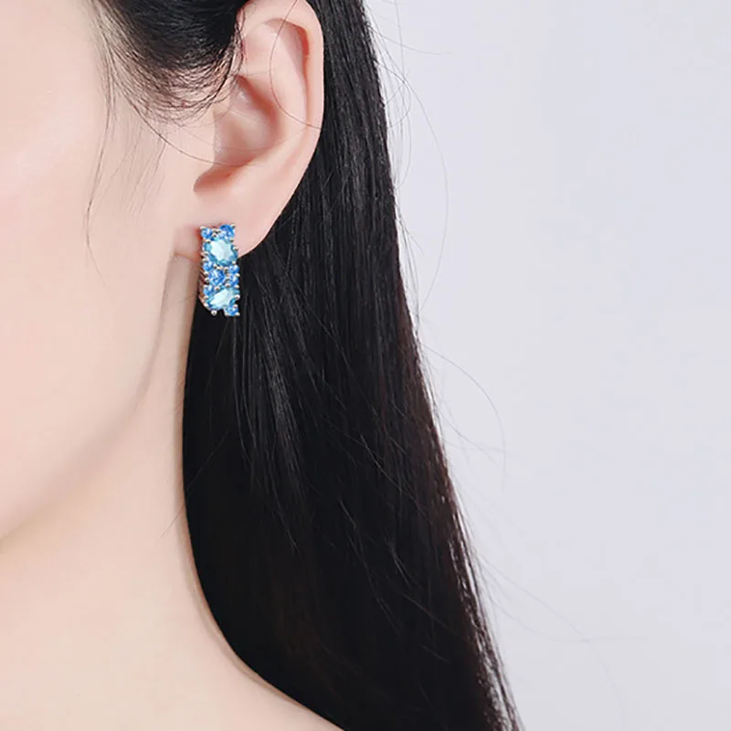 

High quality Shiny blue AAAAA Zircon Cute Earring for women Clip Earrings fashion jewelry Girl Birthday Gift unusual earrings
