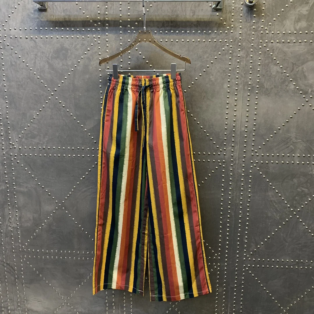 

2021 new women fashion loose rendering color striped high waist wide leg pants 0609