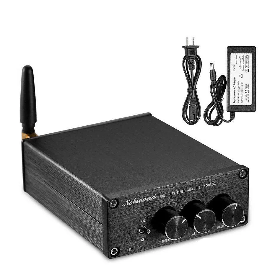 With Power Supply Nobsound мини TPA3116 цифровой аудио усилитель HiFi Bluetooth 5,0 Класс D стерео усилитель мощности 100 Вт* 2 - Цвет: With Power Supply