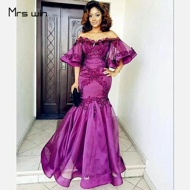 

Mrs win платья для матери невесты с короткими рукавами с аппликацией из бисера, вырез лодочкой HR357 фиолетовые длинные элегантные платья русалк...