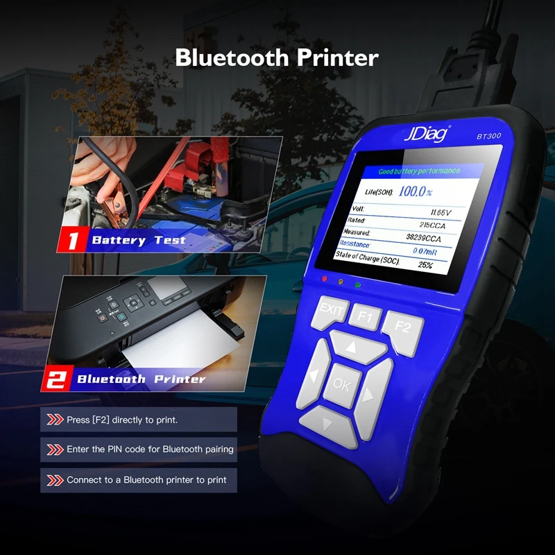 

JDiag BT300 Bluetooth Car Battery Charger Tester 12V 100 to 2000CCA Analyzer Battery Test Car Battery Load Tester Tools