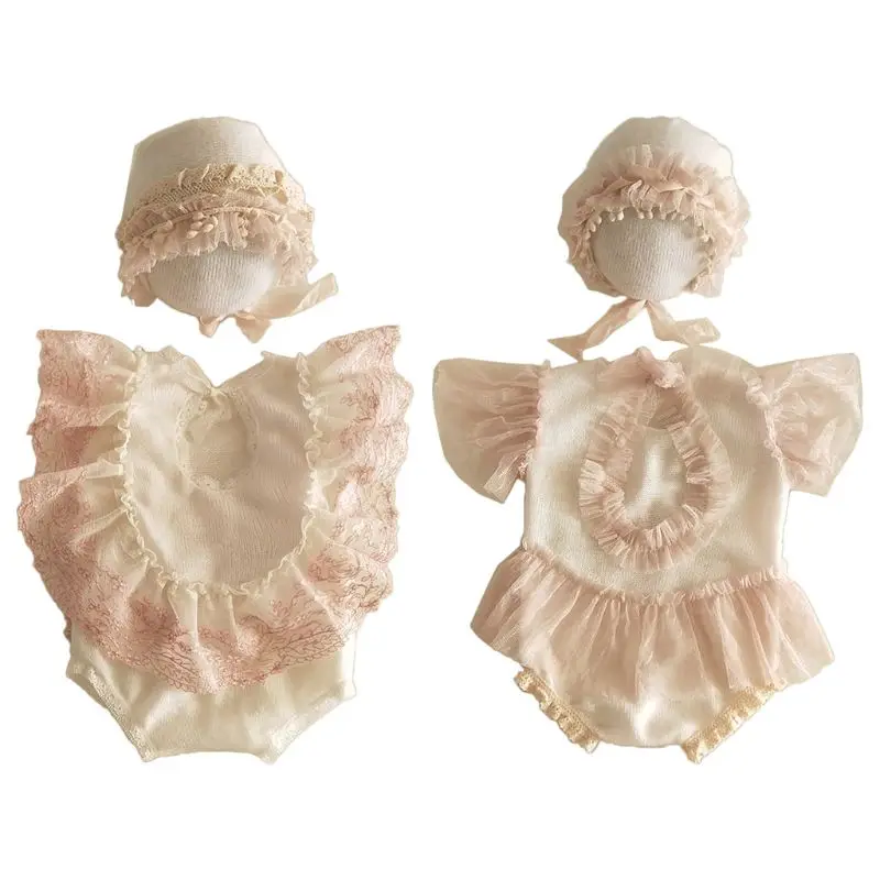 

2Pcs Newborn Photography Props Suit Lace Romper Hat Set Knit Outfits Clothing K1KC