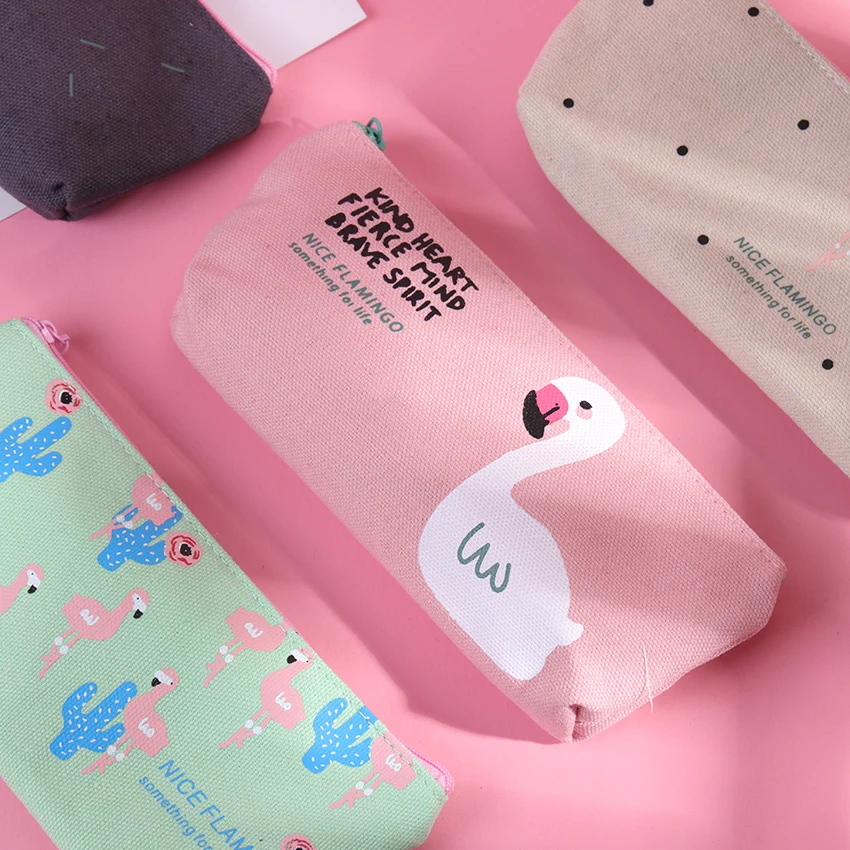 Оригинальный чехол для карандашей холщовые сумки с фламинго Женская ручка пенал