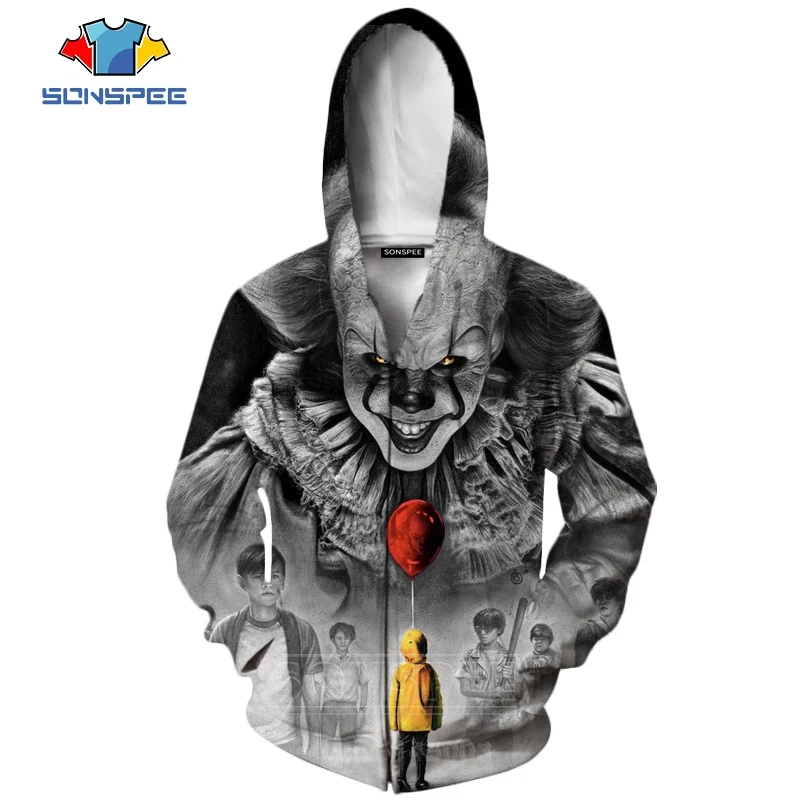 4 It Chapter две молнии толстовки Новые мужские и женские Pennywise клоун Толстовка 3D принт фильм ужасов с длинным рукавом Мода Топ пальто C063-3 - Цвет: 4