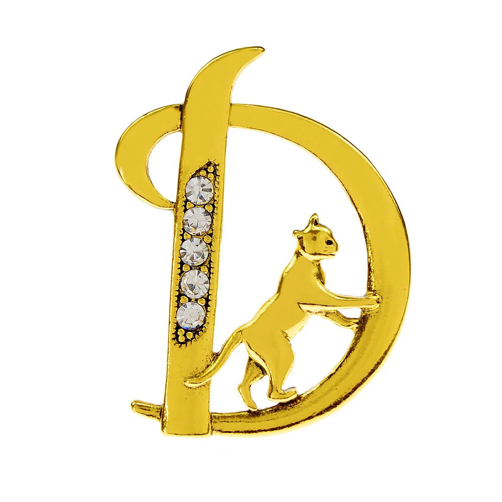 

CINDY XIANG Cute Cat And Alphabet Letter D Brooch Pin Rhinestone Jewelry 2 Colors Available Coat Accessories